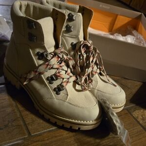 Crown Vintage Cream Lace Up Boots